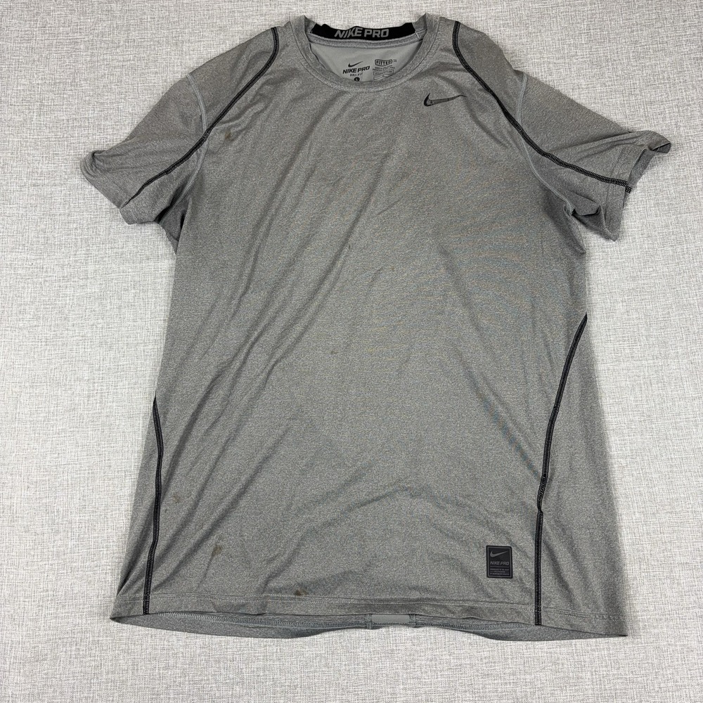 Nike Pro Dri-FIT Shirt Mens Large Gray Short Sleeve Fitted Athletic Training Tee